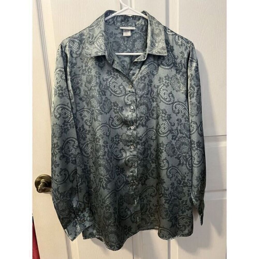 Softβ Surroundings Button Down Shirt Paisley Green Long Sleeve Size Medium